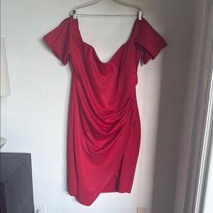 ASOS Curve Red Asymmetrical Ruched One Shoulder Dress